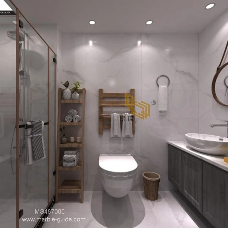 Calacatta white marble look sintered for bathroom decor MS487000-D